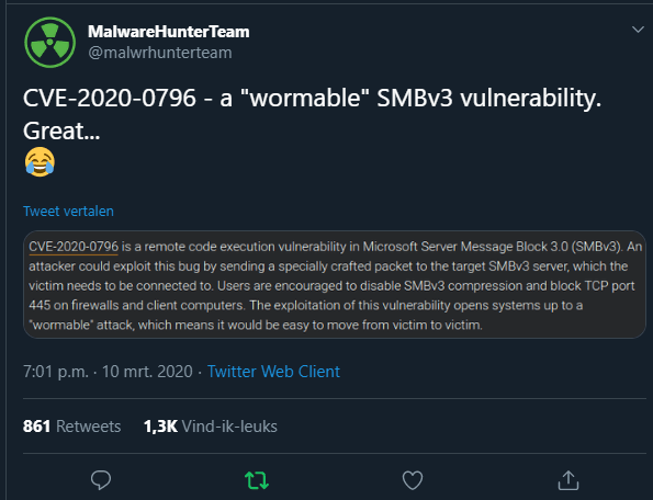 CVE-2020-0796: SMBv3 RCE vulnerability in SMBv3 (GhostSMB)附检测脚本